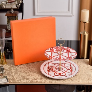 Wholesale Western European Luxury 2-Layer Fruit Cake Dish Living Room <b>Bone</b> <b>China</b> Pastries Plates - Product Image 6