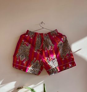Conjunto de pijama de algodón con rayas rosas y naranjas para mujer, ropa de casa con estampado de tigre Sexy, pantalones cortos, ropa de dormir suave y cómoda con estampado de bloques a mano - Product Image 4