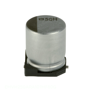 Condensador de Montaje Superficial de Canal del Fabricante, Aluminio, 100UF, 20%, 25V, SMD, EMVH250ARA101MF80G, 100 uF - Product Image 1