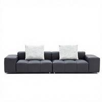Modernes 3200mm Anthrazitgraues Ledersofa mit Niedrigprofil-Tufting, Breiten Armlehnen und Quadratischen Edelstahlbeinen für Villa, Fitnessraum und Wohnzimmer