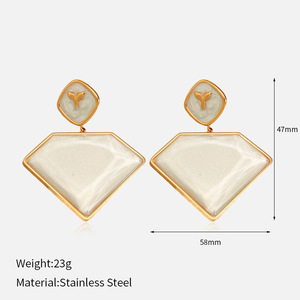 Pendientes Colgantes de Acero Inoxidable EH554 con Forma Geométrica de Rombo y Cola de Ballena - 3 Pares de Pendientes Brillantes para Mujer - Product Image 2