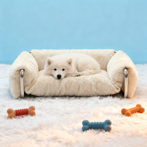 Modernes Luxus-Haustier bett Metallrahmen Abnehmbares Sofa für Hunde Katzen Mode Klassischer Stil Weiches Plüsch material Tier muster Karton - Product Image 2