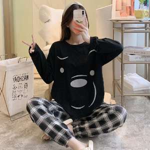 Conjunto de Pijamas de Primavera/Otoño para Mujer, Camiseta de Manga Larga con Dibujos Animados y Pantalones, Pijamas Holgados y Cómodos de Dos Piezas - Product Image 2