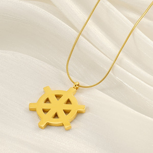 Zogxin Stainless Steel Ship Wheel Pendant Necklace 18K Gold Plated Snake Chain For Women Fashion Jewelry - Product Image 3