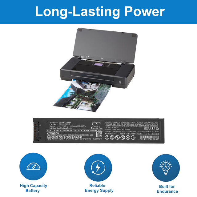 Battery for HP  HP OfficeJet 200 Mobile Printer, 250 , 252 , CZ993-60017  1050mAh
