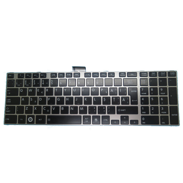 Laptop Keyboard for Toshiba Satellite L850 L850D L855 L855D L870 L870D Romanian RO MP-11B66RO6930 Black with Gray Frame