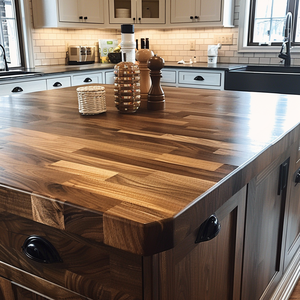 عدادات مطبخ من الخشب المصمت من الجوز في ااااااااااارة جنوبية بتصميم عصري حمامات تناول الطعام في الفنادق مع أسطح طاولات حديثة - Product Image 6