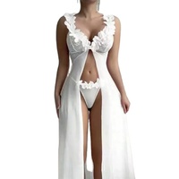 Set Bra dan Panty Bordir Bunga 3D Gaya Eropa dengan Hiasan Renda Transparan untuk Wanita Sensual