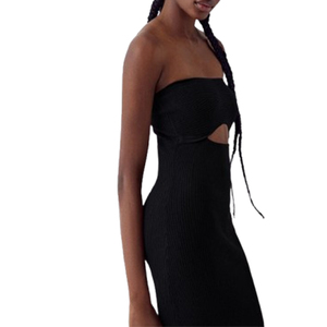 Robe <span class=keywords><strong>maxi</strong></span> noire sans bretelles à découpes SHENGFU pour femmes, robe moulante tube, robe décontractée d'été pour soirée - Product Image 3