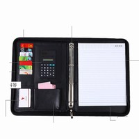 Estuche de archivo de cartera de cuero PU multifunción A4 de lujo con cremallera Carpeta y Calculadora de administrador de logotipo personalizado