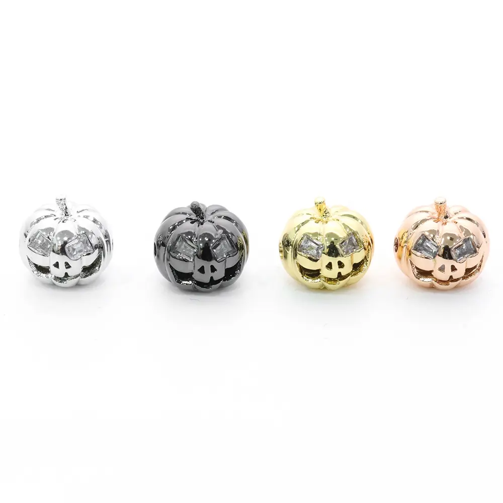 New Design Faceted CZ Micro Pave Halloween Pumpkin 18K Gold Plating Bead Charms For Jewelry Making