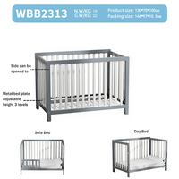 Lit bébé gris et blanc le plus vendu, base métallique réglable, convertible en canapé-lit, multi-âges, pour achat en gros