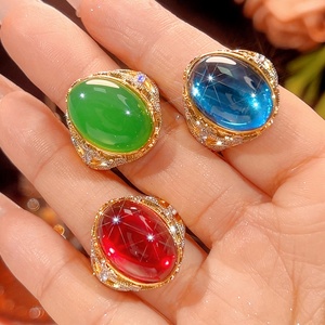 Fashion Jewelry Eco-friendly Copper Gold Plated Oval Cut 13*18MM Blue Cubic Zirconia Big <b>Statement</b> <b>Rings</b> for Women - Product Image 2