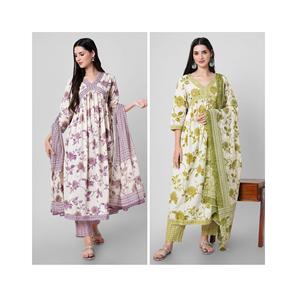 La coupe Alya la plus vendue magnifiquement décorée avec un pantalon Kurti imprimé avec Dupatta pour les festivals et les fêtes - Product Image 1