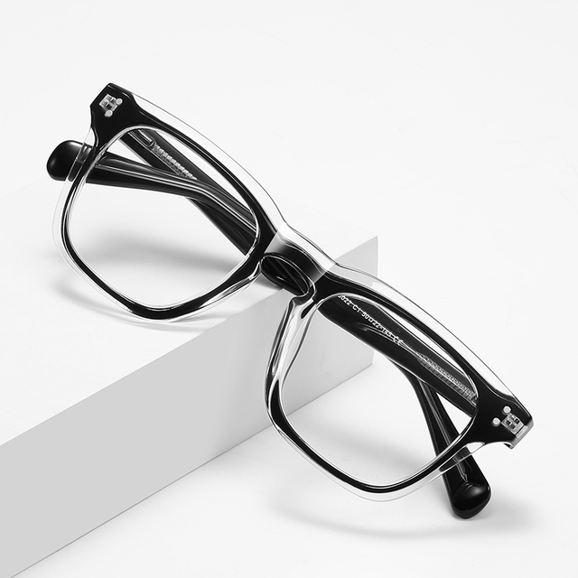 LS022 TR90 Unisex Retro Square Glasses - Geometric Pattern Full Rim Frames, Face Shape Fashion Eyewear, Ready Stock