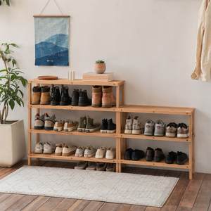 Red Oak Solid Wood Modern Minimalist <b>Space</b>-<b>Saving</b> Multi-Tier <b>Shoe</b> Cabinet for Home Furniture and Entryway <b>Storage</b> - Product Image 1