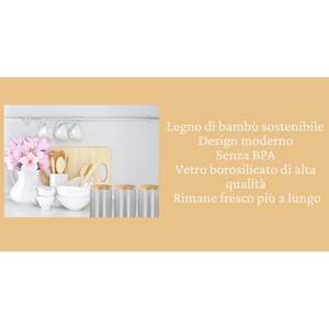 Wikoro Juego de Recipientes de Vidrio de Borosilicato de Diseño Minimalista con Tapas de Bambú, Sellado Hermético, para Almacenamiento de Alimentos en la Cocina, Hecho en Italia - Product Image 6