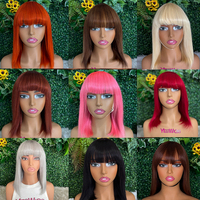 Perruque Courte Bob Colorée en Gros, Faite à la Machine, Cheveux Humains pour Femmes Noires, Perruque Bob Pixie Droite en Cheveux Brésiliens Bruts Sans Colle