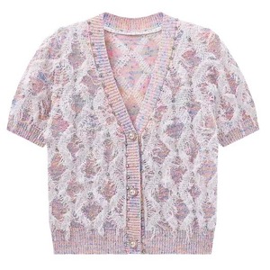 Women's Short Sleeve Knitted <b>Cardigan</b> Candy Color Cotton V Neck Summer Sweater Medium <b>Thickness</b> Fashion Top - Product Image 3