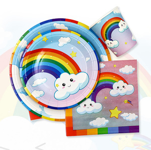 Unicorn Themed 6th Birthday Party Tableware Set Disposable Rainbow Unicorn Plates Napkins