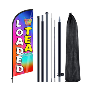 7 ft Fiberglass Flagpole Polyester Material Digital Printed Feather Swooper Flag Banner for Business Store Advertising Ground