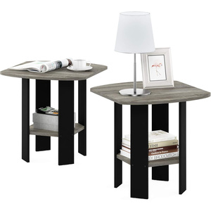 Juego de 2 mesas auxiliares de roble francés, diseño simple en gris y negro - Product Image 1