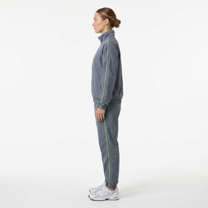 Ensemble coupe-vent femme 2026 – Survêtement gris coupe-vent pour femme avec veste zippée à col montant et pantalon de jogging, ligne néon, style sportif, automne - Product Image 2