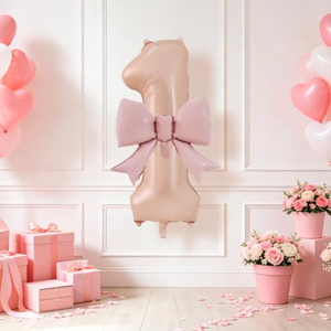 Globos de Aluminio con Número 0-9 en Color Crema Caramelo con Lazo de Mariposa Mate, Decoración de Cumpleaños para Niños y Adultos - Product Image 4
