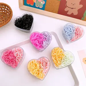 Accessoires pour cheveux style de boîte sur les élastiques jetables de couleur arc-en-ciel avec coeur boîte en plastique mélangé deux couleurs