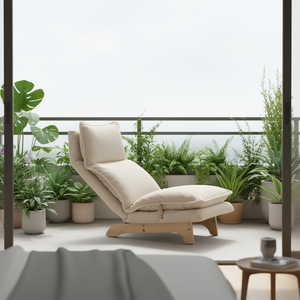 Fauteuil inclinable simple fonctionnel et pliable, avec pieds en bois et revêtement Sherpa, inclinaison manuelle, pour balcon, chambre et salon - Product Image 2