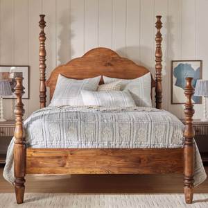 Modern Solid Wood Full Size Eco-Friendly <b>Bed</b> <b>Frame</b> Curved Headboard Turned Leg Platform <b>Bed</b> - Product Image 1