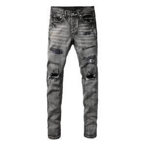 <span class=keywords><strong>Jeans</strong></span> Neri a Vita Media Ricamati Strappati Stile Streetwear Vestibilità Skinny Comodi da Ragazzo in Denim Stampato Estivi Autunnali Eleganti Lavati - Product Image 1