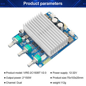 Carte d'amplification VIRE 2*150W Classe D TPA3221 pour Subwoofer, Son Home Cinéma, Audio Stéréo, Égaliseur, Amplificateur AUX - Product Image 4