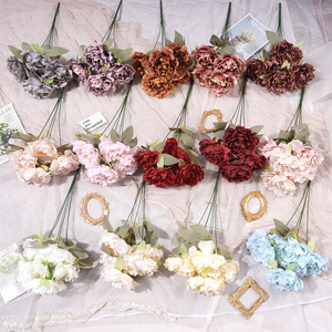 Bouquet de mariage en soie avec 5 pivoines artificielles simulées, décorations de sol, arrangements floraux haut de gamme - Product Image 1