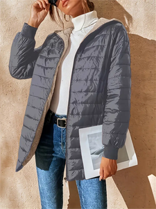Custom Medium <strong>Long</strong> Women's Fashion <strong>Winter</strong> Coat Casual Quilted Hooded Thin Fleece <strong>Jackets</strong> for Women - Product Image 4