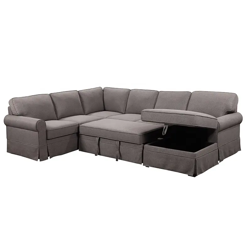 Tianhang upholstery furniture living room sofa U shaped corner sleeper gray fabrics sofa bed with storage