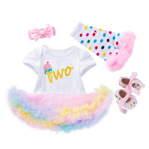 Ensembles en gros pour fille <span class=keywords><strong>1er</strong></span> anniversaire enfants robe bébé 4 pièces monogramme licorne mignonne princesse Tutu jupe barboteuse costumes - Product Image 1