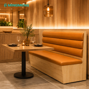 MINGMENG Modern Restaurant Booth Set Wooden Frame Orange Upholstery Contemporary Dining Furniture for Commercial Use - Product Image 1