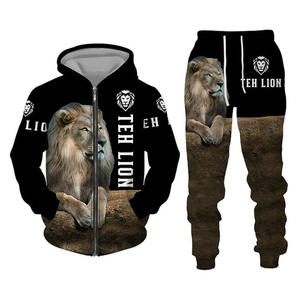 Automne et hiver hommes survêtement 3D le Lion imprimer fermeture éclair sweats à capuche pantalons ensembles décontracté hommes vêtements femmes survêtement - Product Image 4