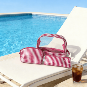 Custom New Trend Printed Striped Clear PVC Makeup <b>Bag</b> <b>Women</b> Zipper Travel <b>Toiletry</b> Vinyl Coated PVC Cosmetic Organizer Pouch <b>Bag</b> - Product Image 1