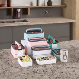 Moderne umwelt freundliche doppels chichtige isolierte Brotdose mit individuellem Logo-Kunststoff deckel für Studenten - Product Image 3