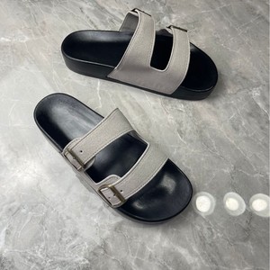 Genuine Leather men's Flat Sandals <b>Open</b> <b>Toe</b> Buckle Closure Rubber Sole Fashion Trend Summer Men Women Slides slippers - Product Image 2