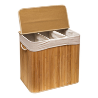 Panier à linge pliable en bambou avec 3 compartiments, couvercle à clipser, poignées en coton pour la chambre, la salle de bain ou la buanderie