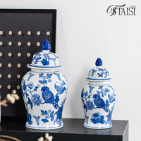 Pot à gingembre en porcelaine bleue et blanche, décoratif avec des oiseaux jaunes, pots de rangement en céramique, vase chinois antique pour la décoration de la maison