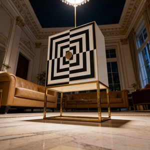 Mobile Buffet per Vini di Design Moderno con Porte in Vetro Dipinto e Base in Acciaio Inox Dorato per Hotel e Casa - Product Image 5