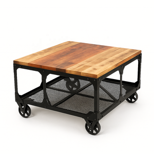 Table basse moderne en métal 70X70 avec roulettes Finition mate Garantie 3 ans Meubles de salon Structure en fer - Product Image 1