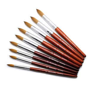 Pinceau à ongles en acrylique 100% poils de Kolinsky, forme plate, manche en bois rouge, virole sertie, professionnel pour salon, pinceau de sculpture pour poudre - Product Image 3