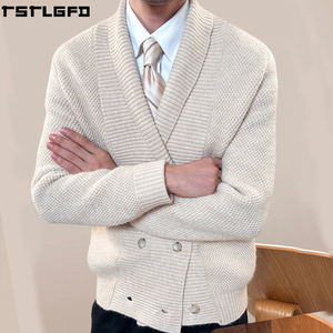 Custom Heavyweight Knit <b>Cardigan</b> <b>Men</b> Cream Double Breasted <b>Shawl</b> Collar Streetwear <b>Men'S</b> Sweaters Manufacturers Bulk - Product Image 1