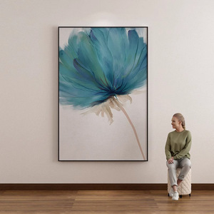 Peinture à l'huile abstraite de fleurs peinte à la main, cadre métallique, effet visuel 3D, style nordique moderne, art mural pour salon, entrée - Product Image 1