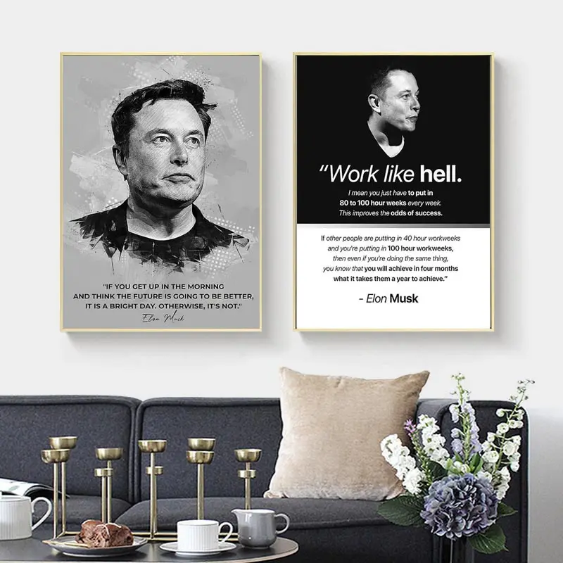 Home Decoration BlackWhite Inspirational Posters Elon Musk Abstract Quote Canvas living room canvas art print modern wall decor